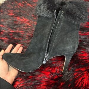 ANTONIO MELANI Black Fur-Trimmed Heeled Boots